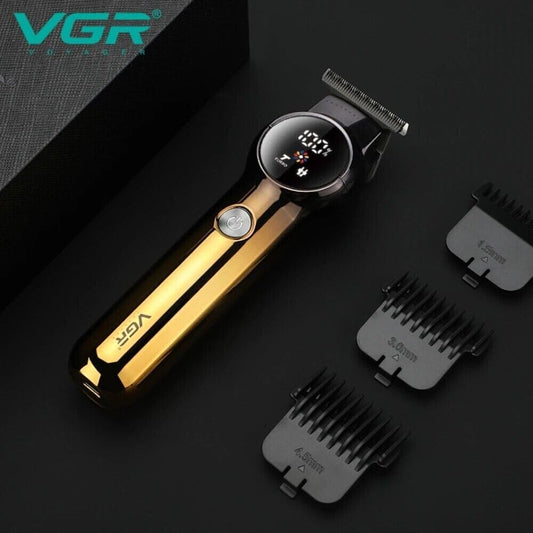 VGR V-989 Tondeuse à barbe Rasoir électrique professionnel humide & sec, cordon et sans fil rechargeable USB, avec affichage et indicateur de batterie, fonction Turbo, visage et corps homme